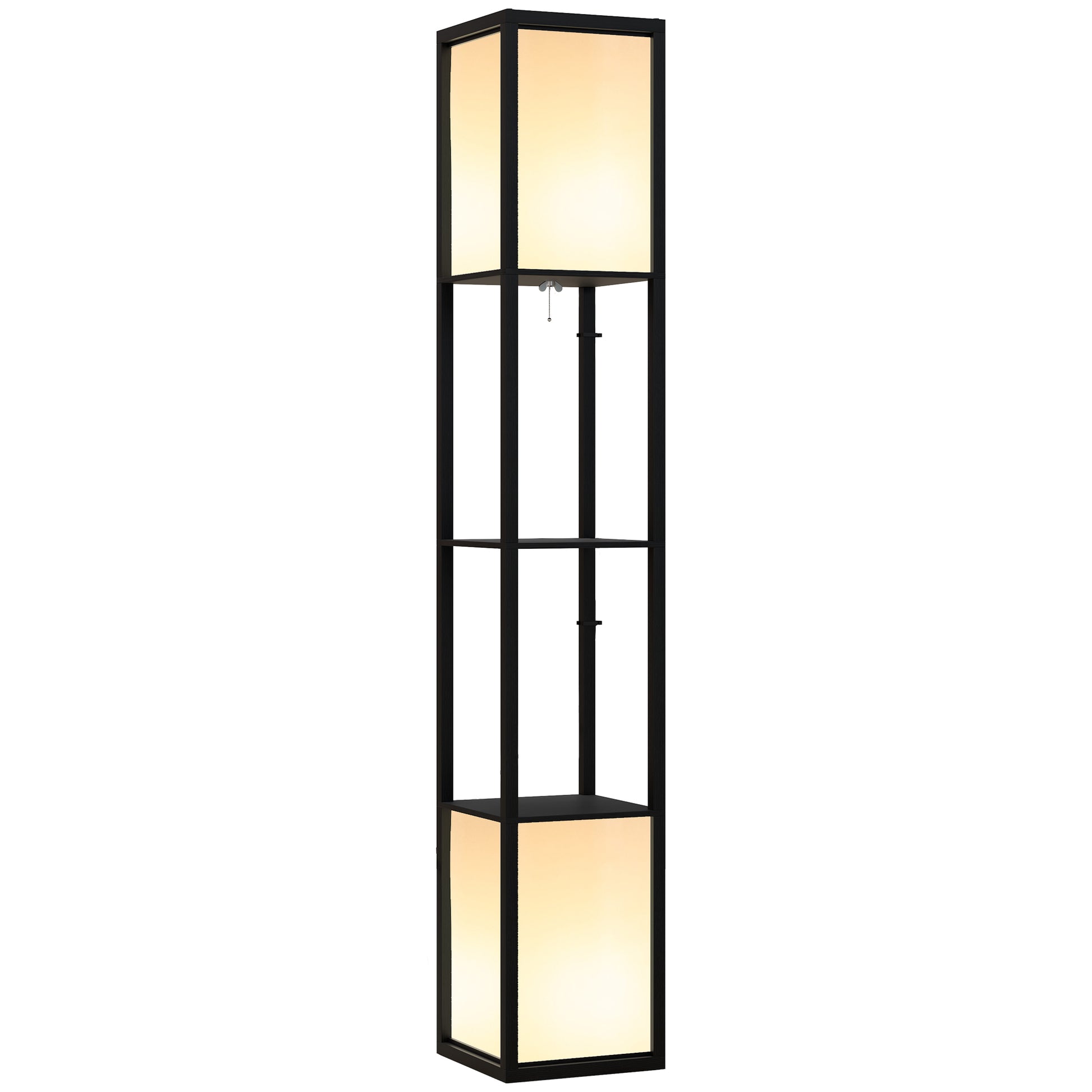 Photo of HOMCOM Modern Shelf Floor Lamp with Dual Ambient Light, Standing Lamp Living Room, Bedroom, 156cm, Black in Black colour on a white background