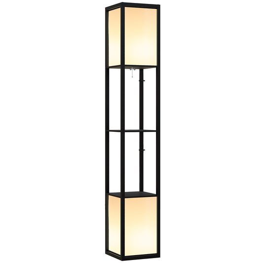 Photo of HOMCOM Modern Shelf Floor Lamp with Dual Ambient Light, Standing Lamp Living Room, Bedroom, 156cm, Black in Black colour on a white background
