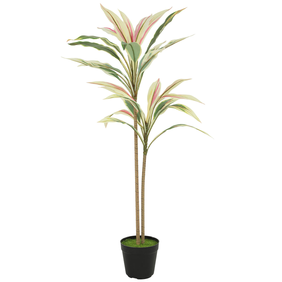 Photo of HOMCOM 90 cm Artificial Cordyline Tree in Moss Effect Pot, Realistic PEVA Faux Plant, Yellow in Yellow colour on a white background