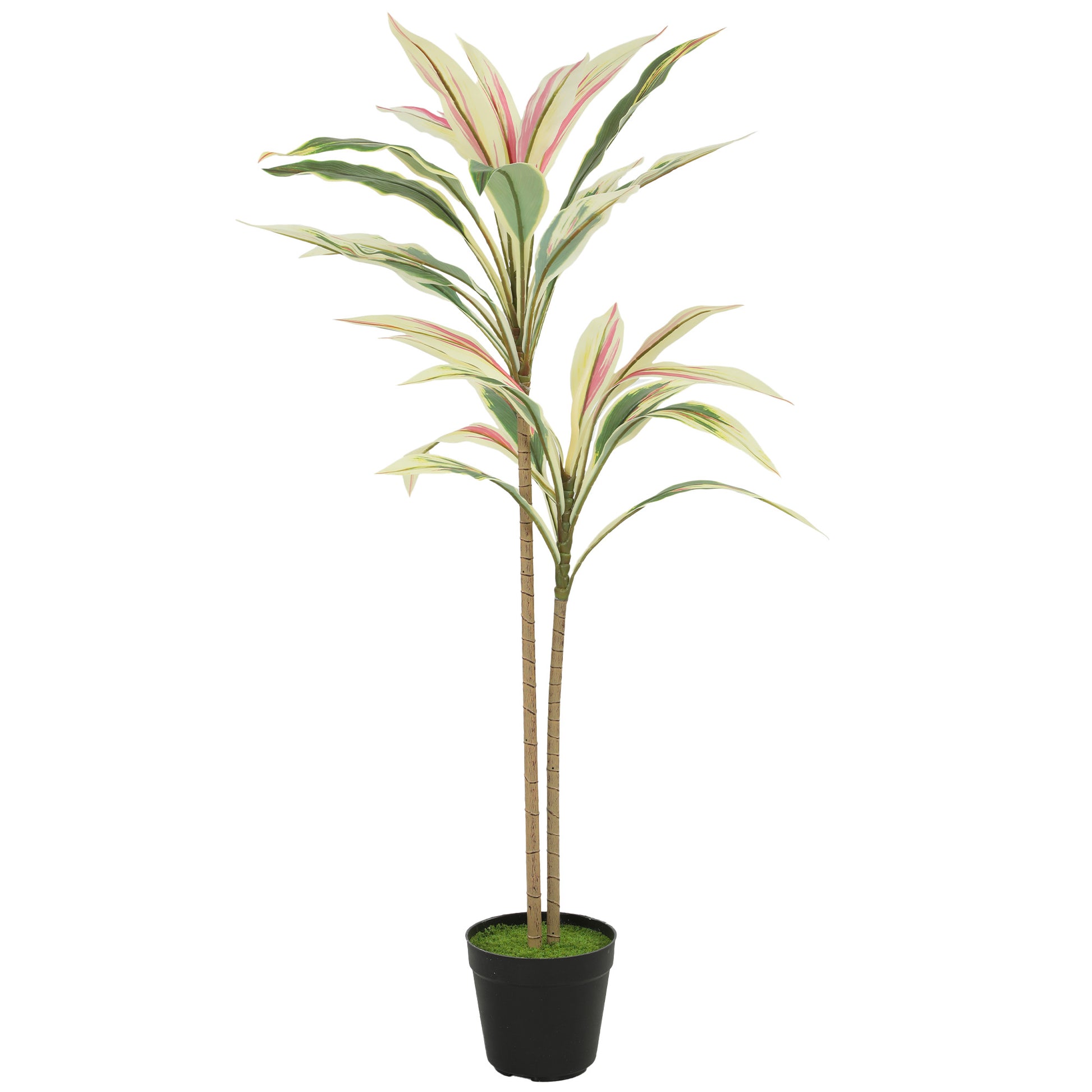 Photo of HOMCOM 90 cm Artificial Cordyline Tree in Moss Effect Pot, Realistic PEVA Faux Plant, Yellow in Yellow colour on a white background