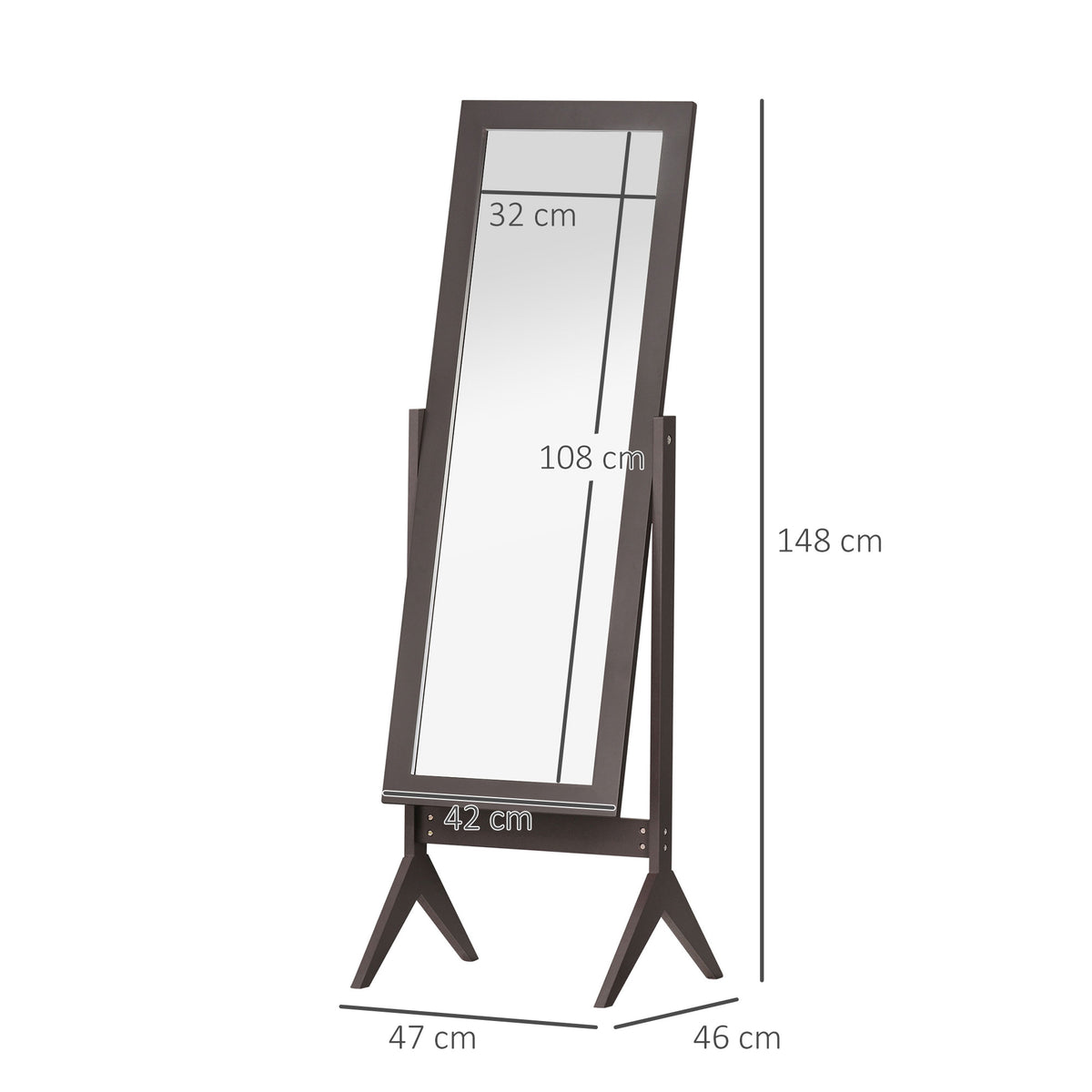HOMCOM Full Length Mirror, Freestanding Adjustable Angle Dressing Mirror for Bedroom, Living Room, 148 x 47 cm, Brown