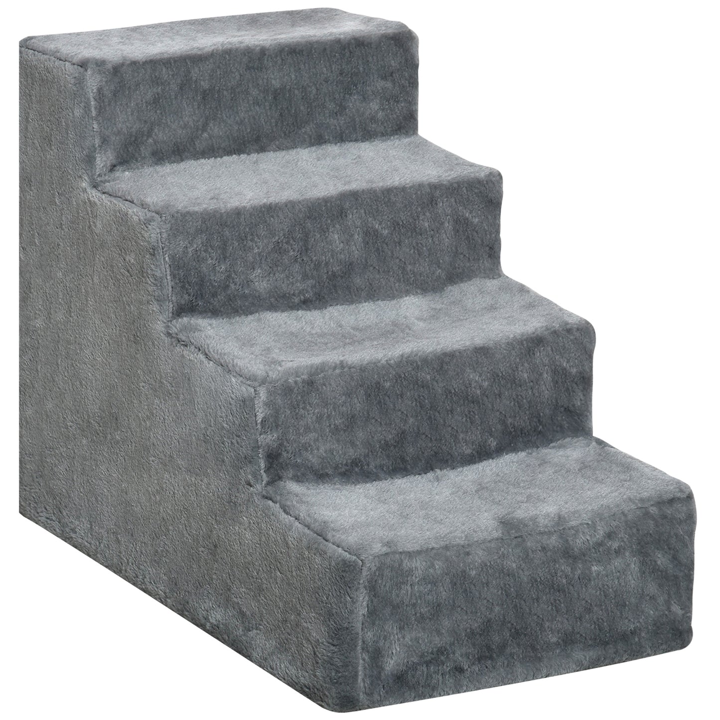 Photo of PawHut Four-Step Dog Stairs, with Washable Plush Cover, for High Bed Sofa, Dog Stairs for Small Dog and Cat - Light Grey in Grey colour on a white background