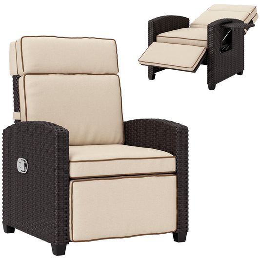 Photo of Outsunny 145° Reclining Rattan Armchair, with Footrest - Brown/Khaki in Brown/Khaki colour on a white background