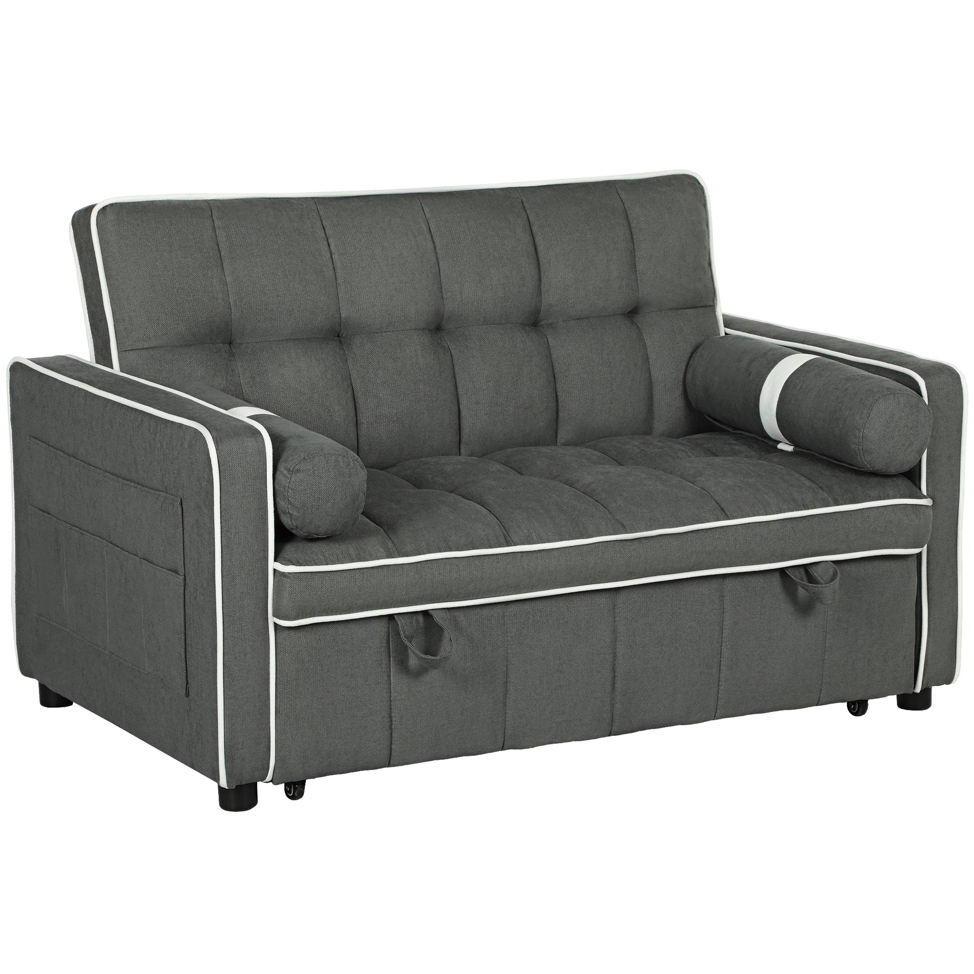 Photo of HOMCOM Two-Seater Linen-Look Sofa Bed - Charcoal Grey in Grey colour on a white background