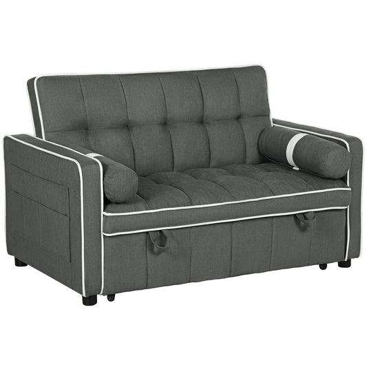 Photo of HOMCOM Two-Seater Linen-Look Sofa Bed - Charcoal Grey in Grey colour on a white background