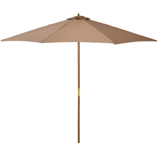 Photo of Outsunny 3(m) Garden Umbrella Wooden Parasol 8 Ribs Bamboo Sun Shade Patio Outdoor Umbrella Canopy Khaki in Khaki colour on a white background