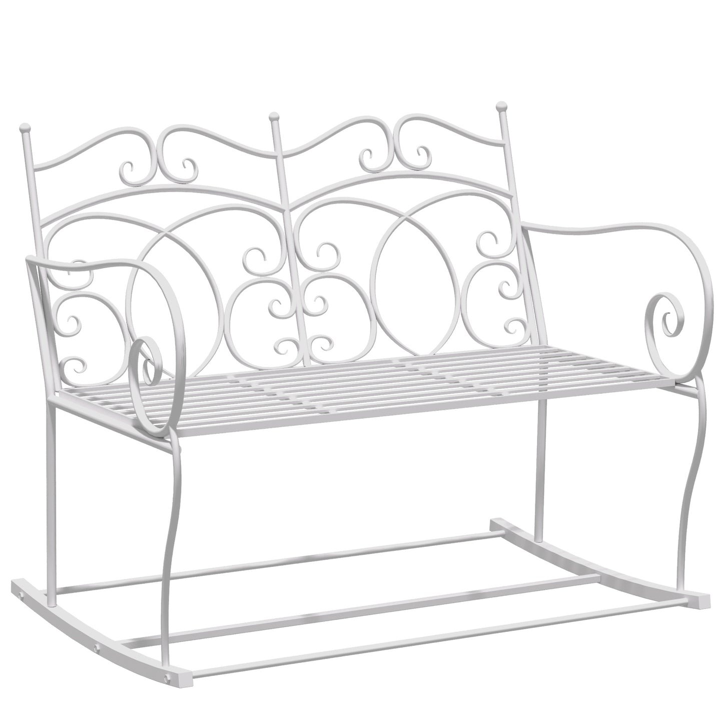 Photo of Outsunny Patio 2 Seater Rocking Bench Steel Garden Outdoor Garden Loveseat Chair w/ Decorative Backrest White in White colour on a white background
