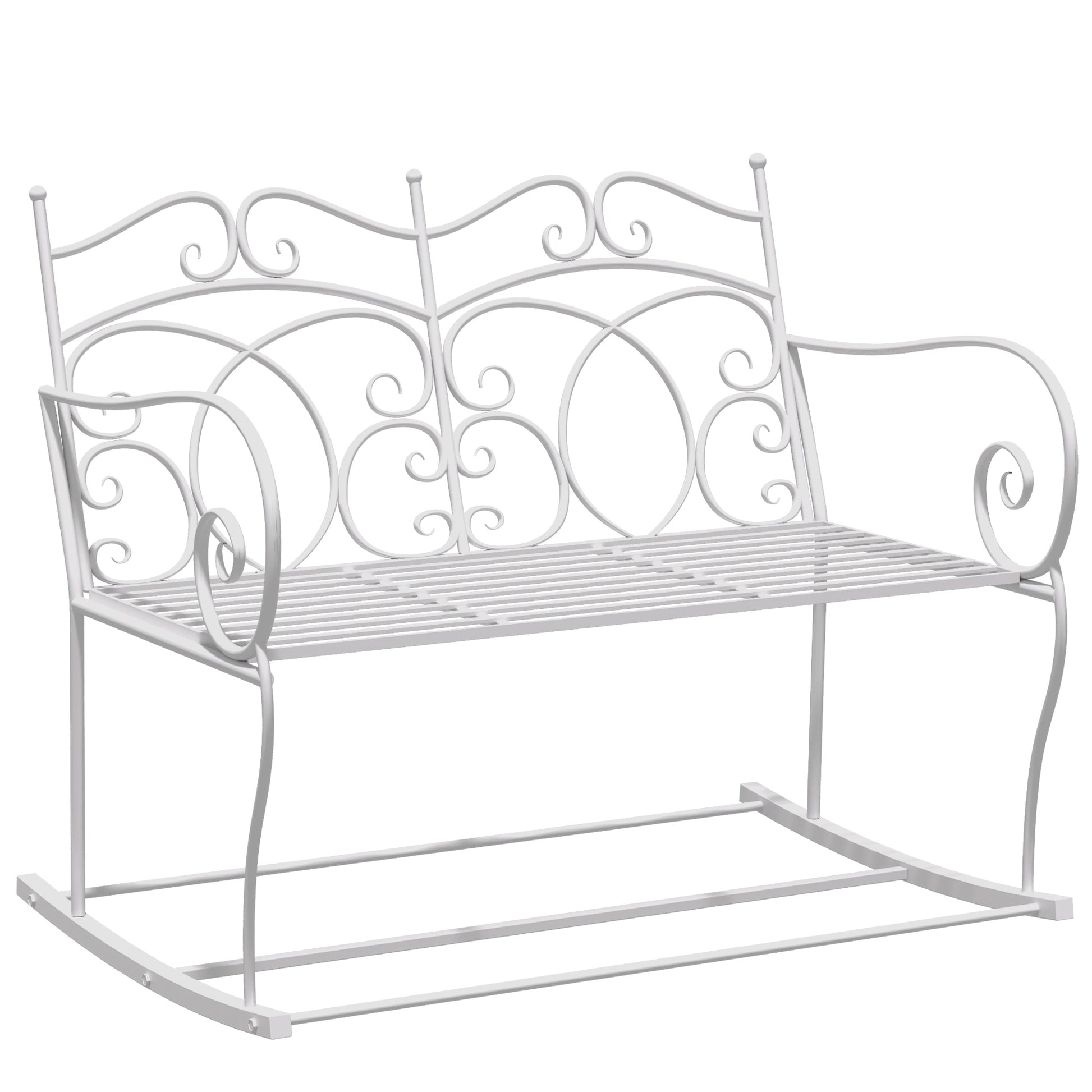 Photo of Outsunny Patio 2 Seater Rocking Bench Steel Garden Outdoor Garden Loveseat Chair w/ Decorative Backrest White in White colour on a white background