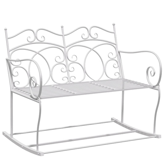 Photo of Outsunny Patio 2 Seater Rocking Bench Steel Garden Outdoor Garden Loveseat Chair w/ Decorative Backrest White in White colour on a white background