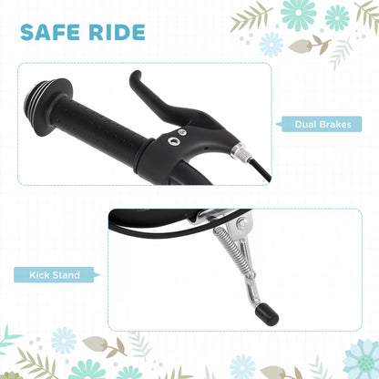 Scooter grip and brake lever detail, plus spring-loaded kickstand