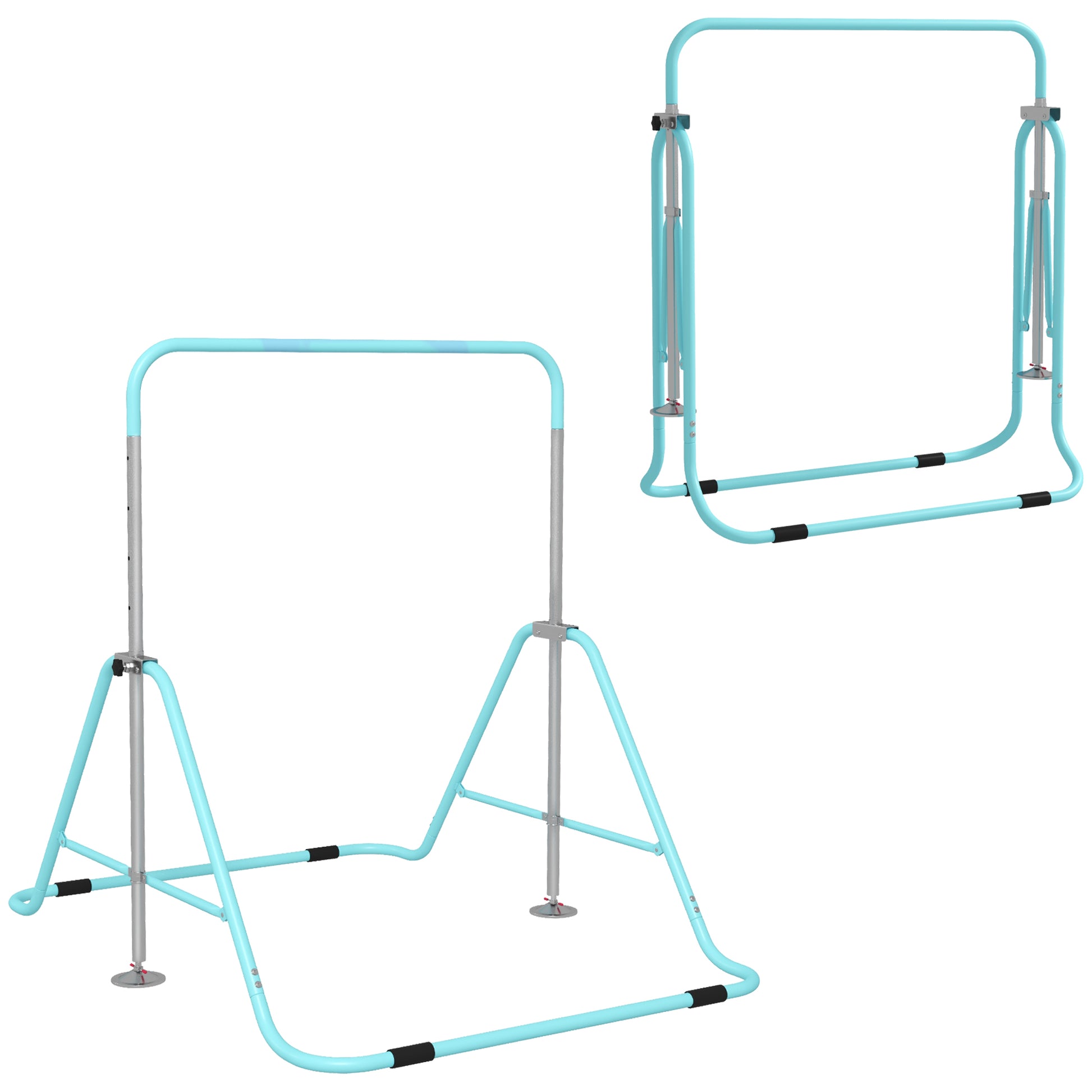 Photo of HOMCOM Kids Gymnastic Bar, with Adjustable Height, Foldable Horizontal Bars - Light Blue in Blue colour on a white background