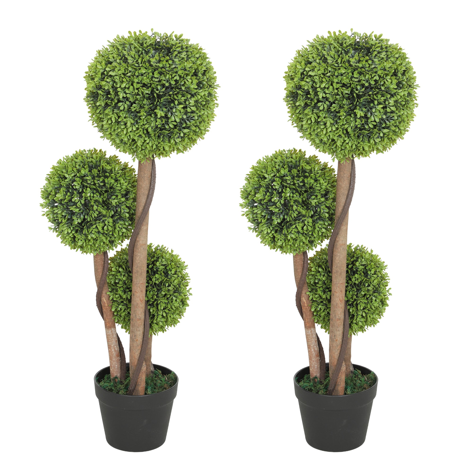 Photo of HOMCOM Decorative Artificial Trees Boxwood Ball Topiary Trees Set of 2 in Pot, Fake Plants for Home Indoor Outdoor Decor in Decor colour on a white background