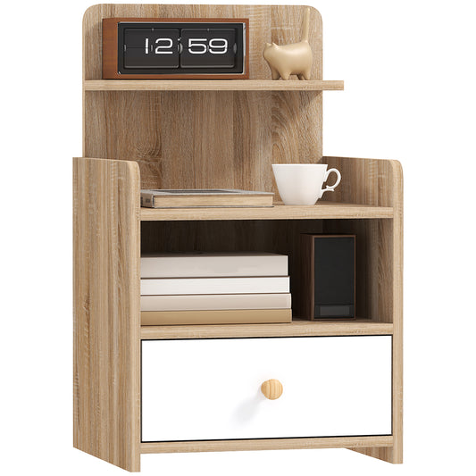 Photo of HOMCOM Multi-Storage Bedside Table - White/Wood-Effect in White/Wood-Effect colour on a white background