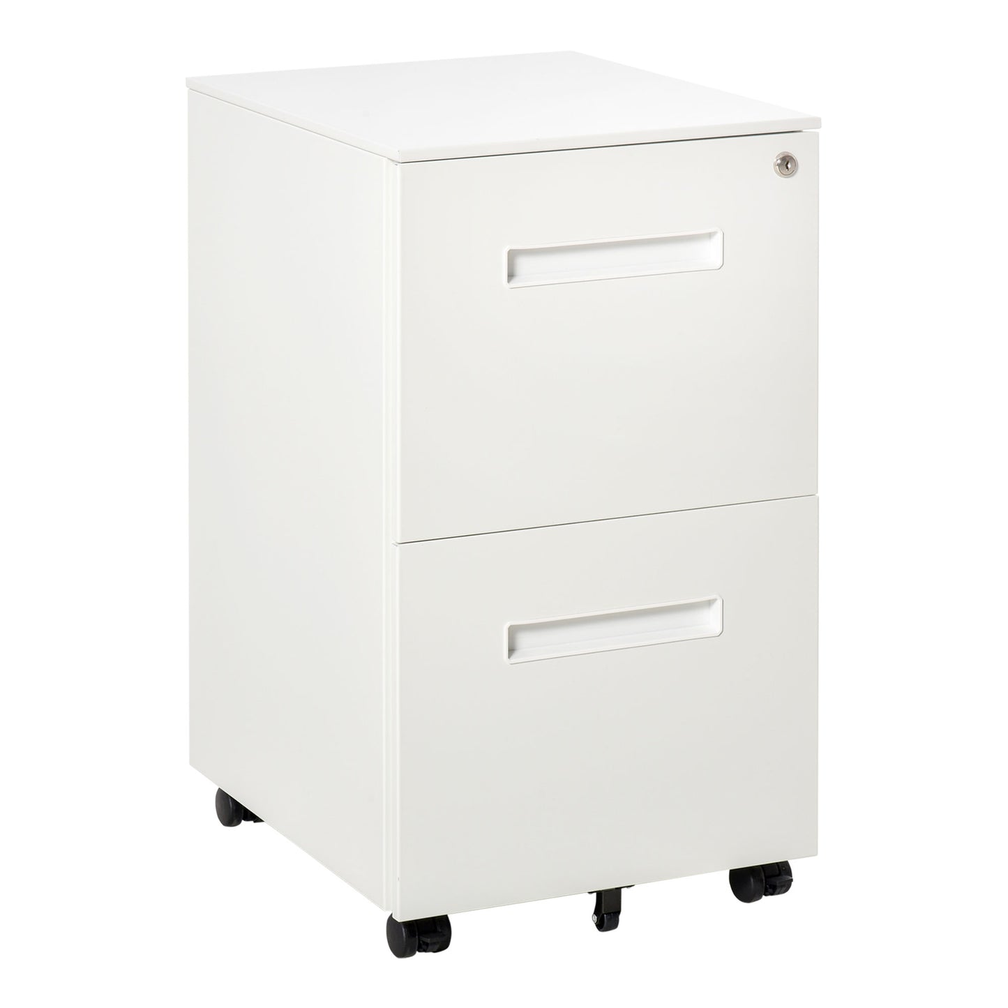 Photo of Vinsetto Metal Mobile File Cabinet with Wheels, Lockable 2 Drawer Filing Cabinet for A4, Legal, Letter, Compact Under Desk Storage Unit with Pre-Assembled Body for Home Office, 39 x 48 x 67cm, White in White colour on a white background