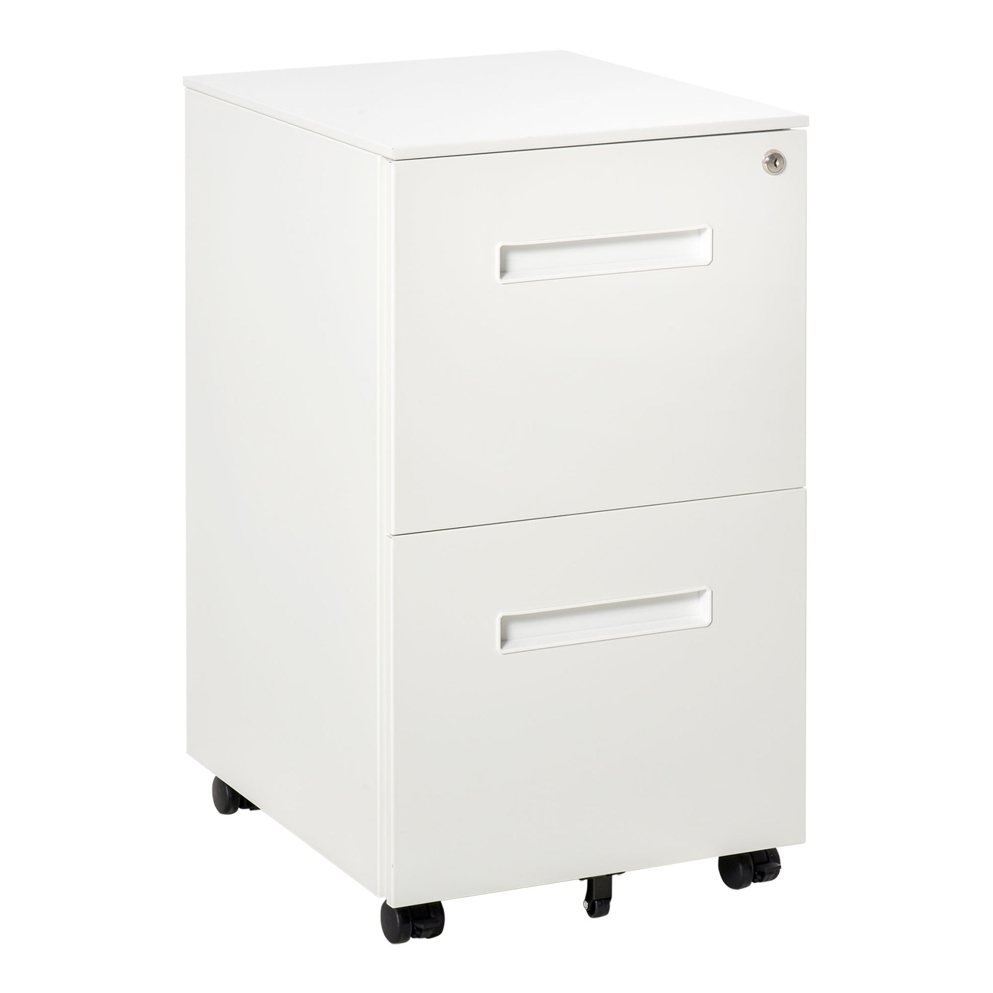 Photo of Vinsetto Metal Mobile File Cabinet with Wheels, Lockable 2 Drawer Filing Cabinet for A4, Legal, Letter, Compact Under Desk Storage Unit with Pre-Assembled Body for Home Office, 39 x 48 x 67cm, White in White colour on a white background
