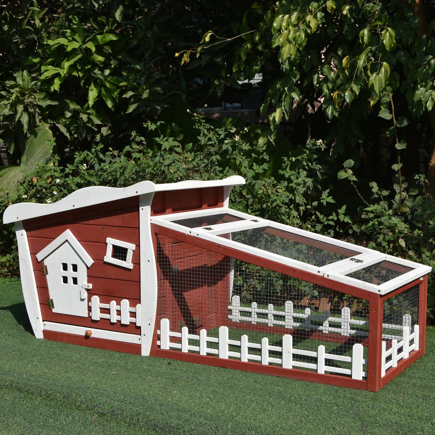 Photo of PawHut Rabbits Outdoor Fir Wood Guinea Pigs Hutches w/ Ramp Wine-Brown in Wine-Brown colour on a white background