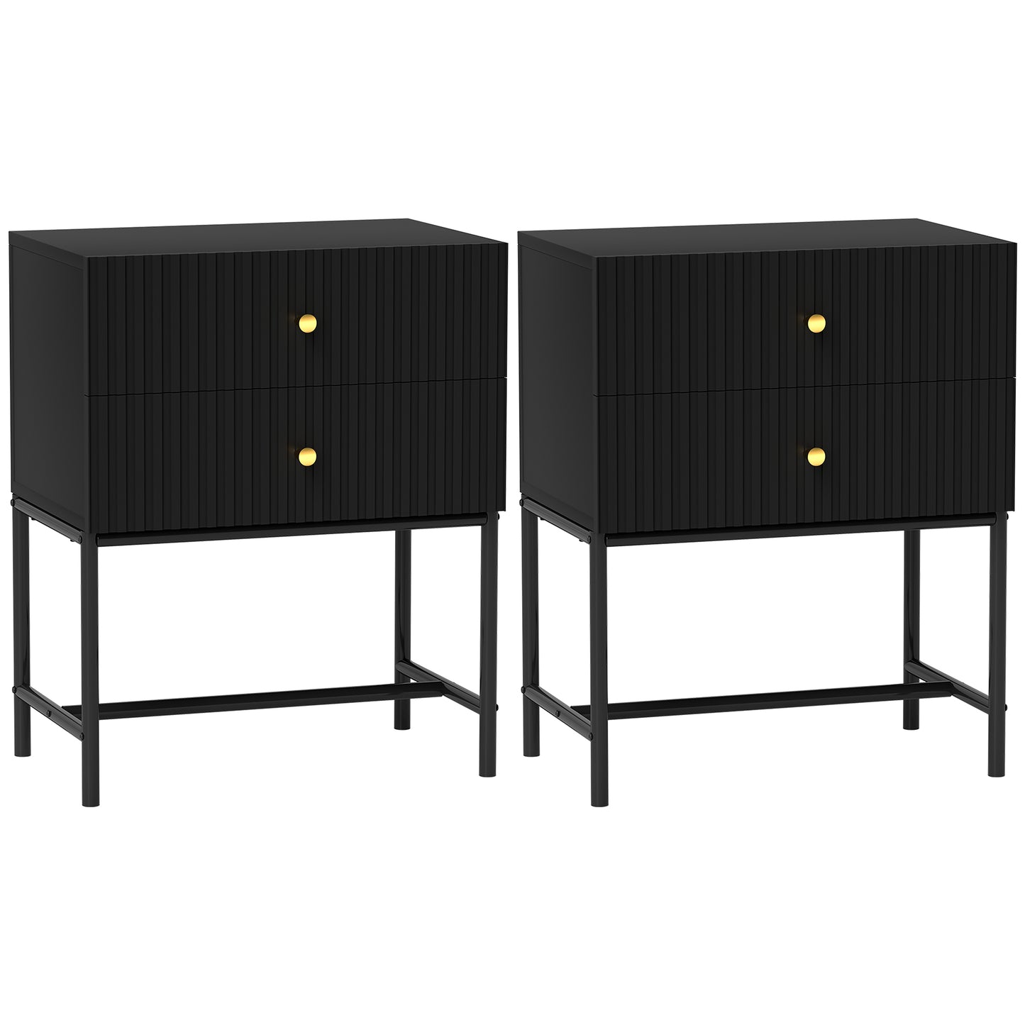 Photo of HOMCOM Elegant Two-Drawer Bedside Table Set of 2 - Black in Black colour on a white background