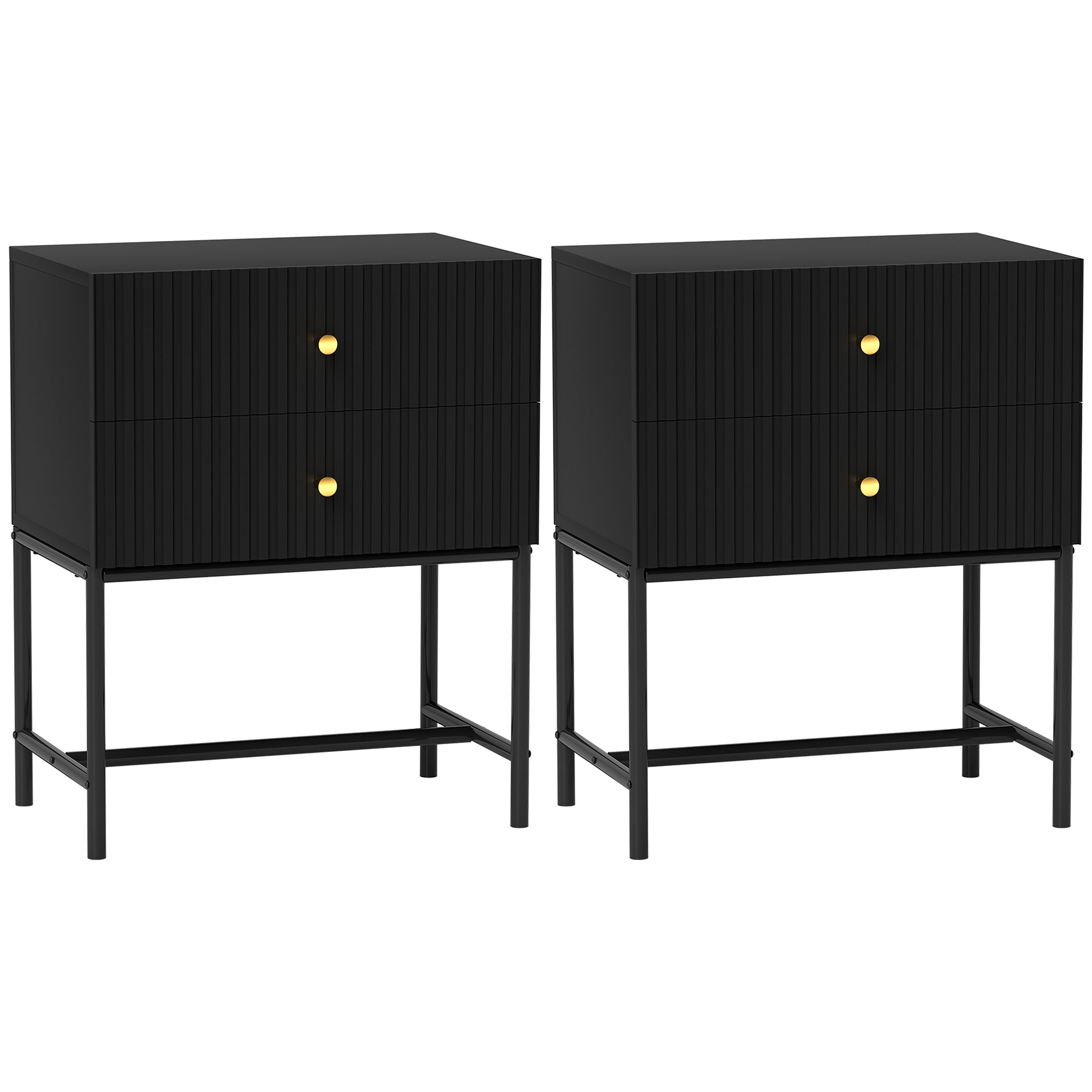 Photo of HOMCOM Elegant Two-Drawer Bedside Table Set of 2 - Black in Black colour on a white background