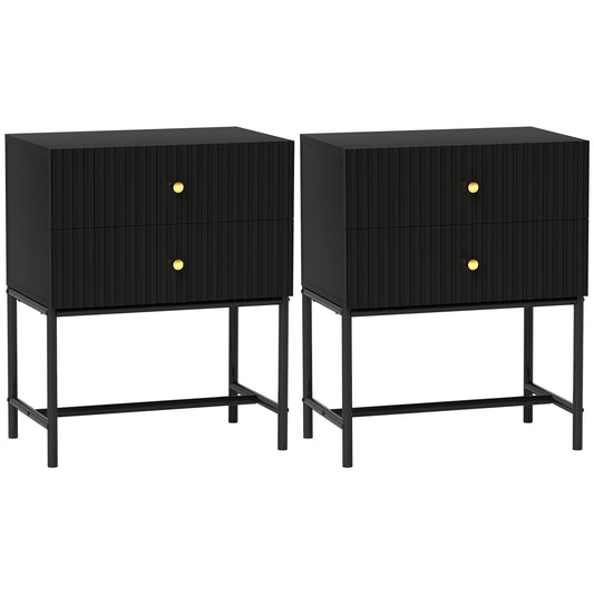 Photo of HOMCOM Elegant Two-Drawer Bedside Table Set of 2 - Black in Black colour on a white background