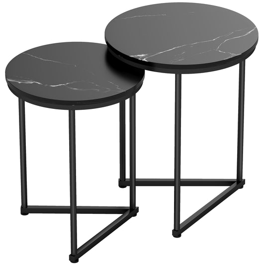 Photo of HOMCOM Set of Two Marble-Effect Nest of Tables - Black Marble Effect in Effect colour on a white background