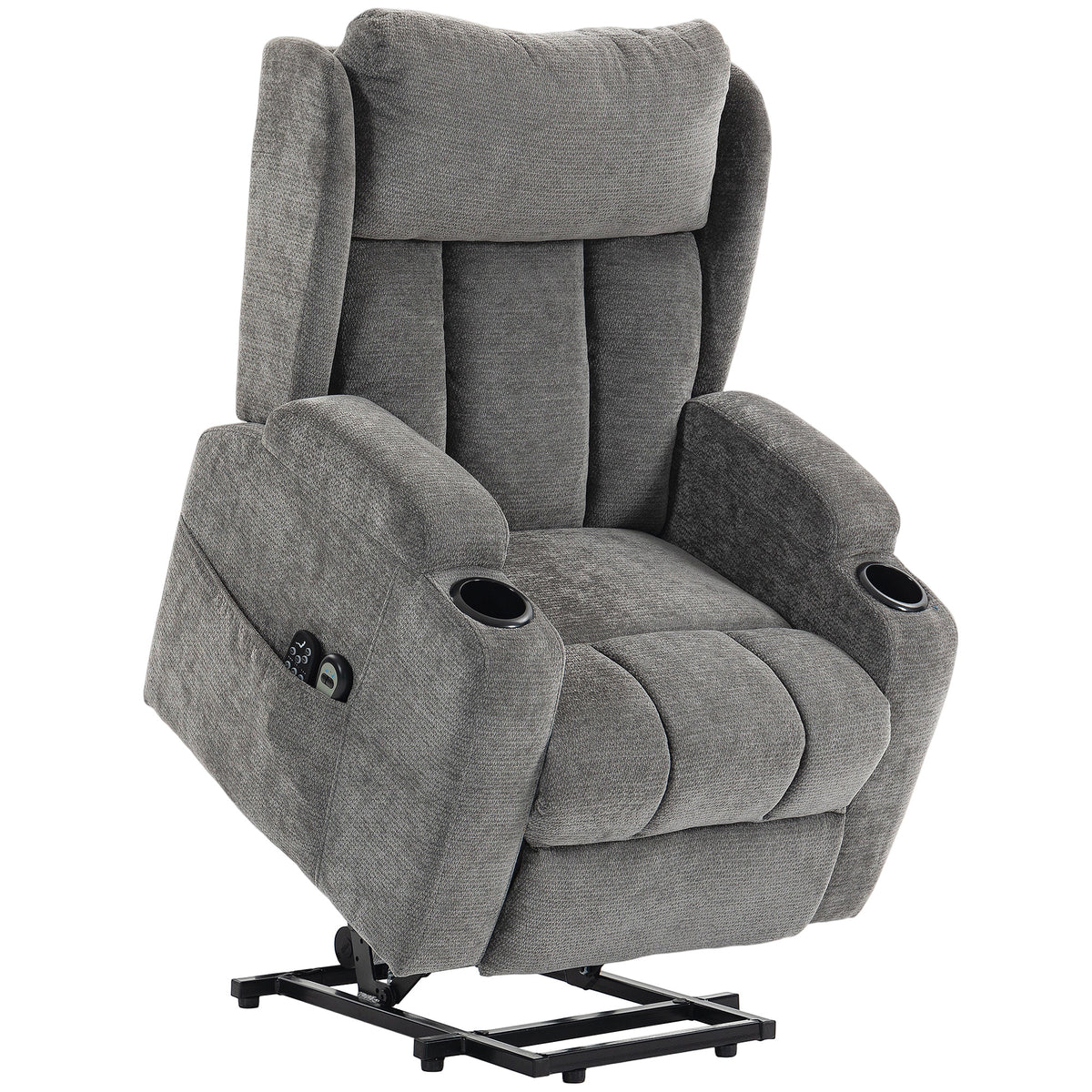 Photo of HOMCOM Power Lift Recliner Chair with Vibration Massage and Heat, Chenille Riser and Recliner Armchair for Elderly, Grey in Grey colour on a white background