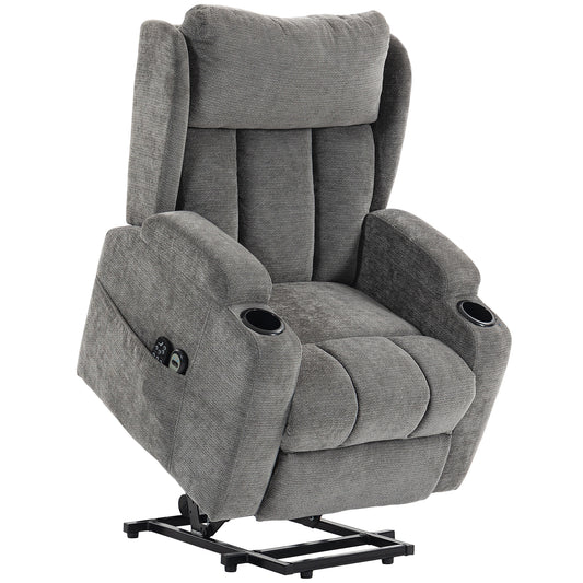 Photo of HOMCOM Power Lift Recliner Chair with Vibration Massage and Heat, Chenille Riser and Recliner Armchair for Elderly, Grey in Grey colour on a white background