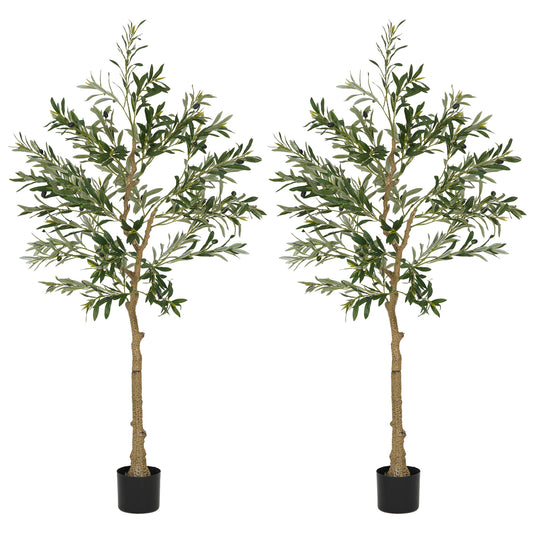Photo of HOMCOM Set of Two Silk Leaf Artificial Olive Trees in Trees colour on a white background