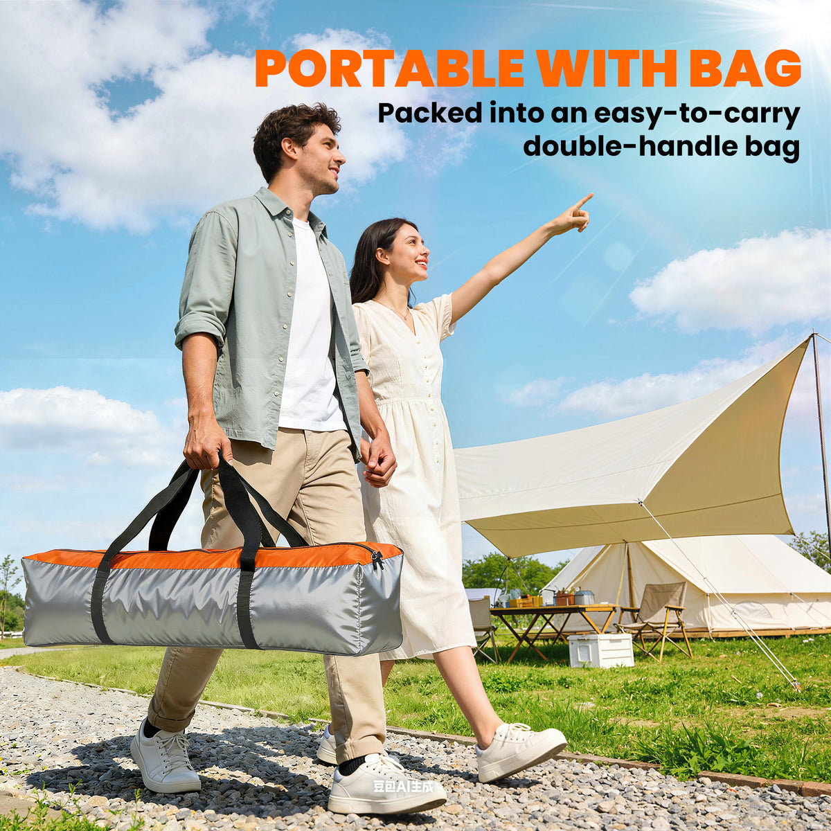 Outsunny 3 Man Instant Pop Up Tent with Rainfly, Portable Camping Shelter with Sewn-in Groundsheet, Carry Bag, Orange