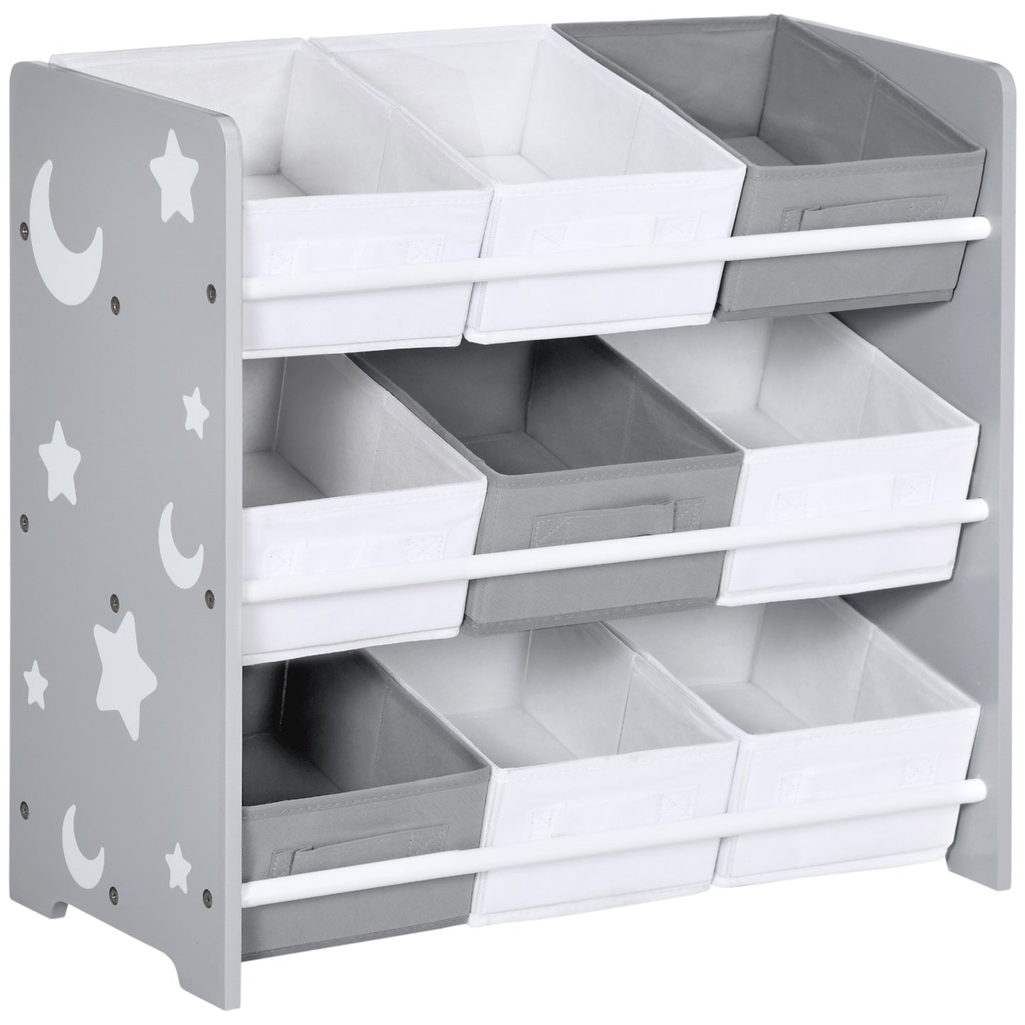 Photo of ZONEKIZ Kids Storage Rack, with Nine Removable Baskets, for Nursery, Bedroom, Playroom - Grey in Grey colour on a white background