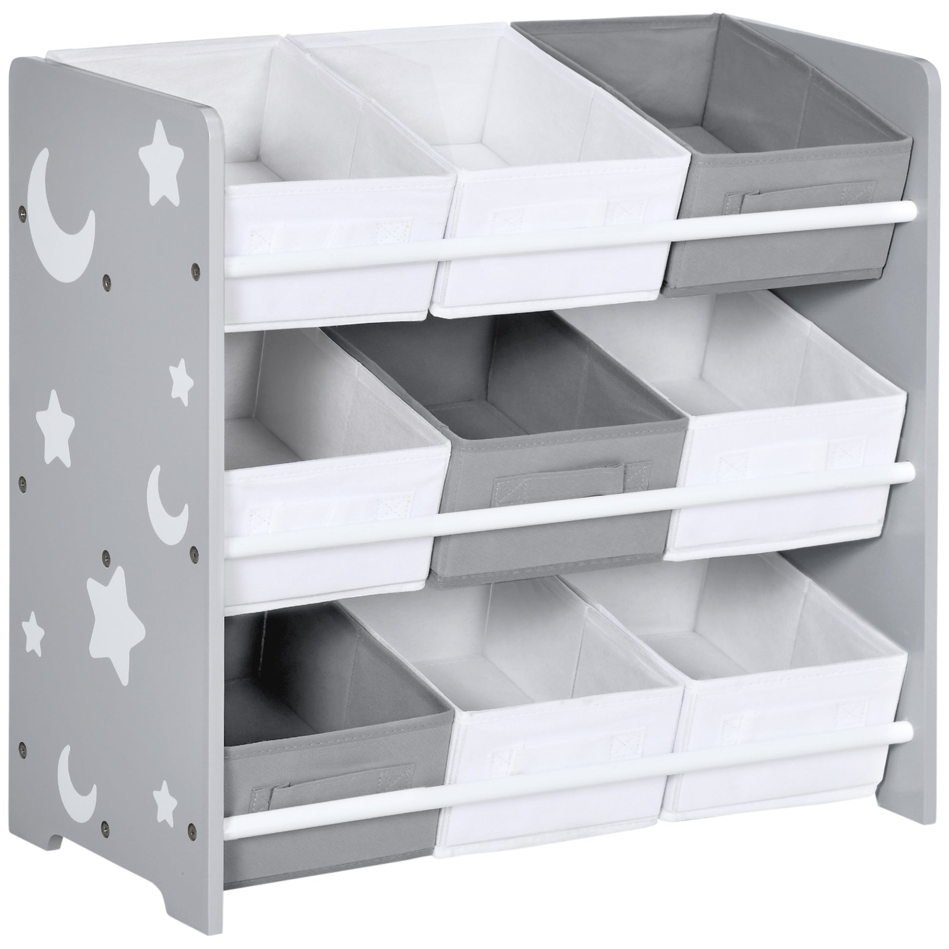 Photo of ZONEKIZ Kids Storage Rack, with Nine Removable Baskets, for Nursery, Bedroom, Playroom - Grey in Grey colour on a white background