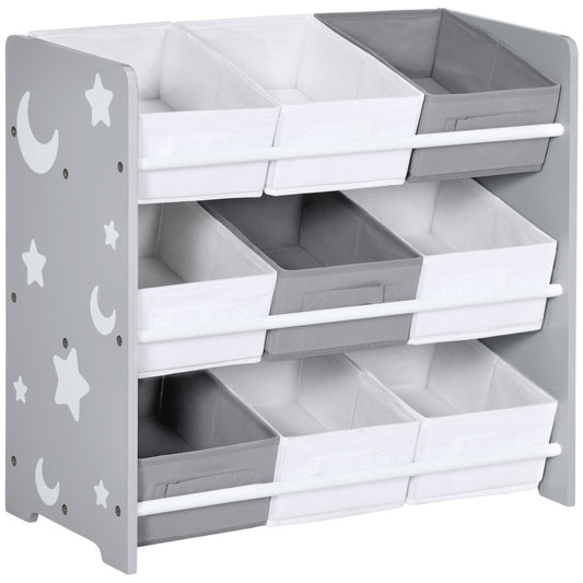 Photo of ZONEKIZ Kids Storage Rack, with Nine Removable Baskets, for Nursery, Bedroom, Playroom - Grey in Grey colour on a white background