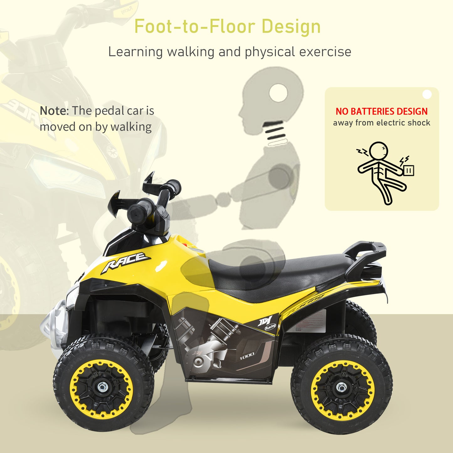 HOMCOM No Power Ride on Car Toddler Kids Walker Foot To Floor Slider w/ Music Lights for 18 - 36 Months Yellow