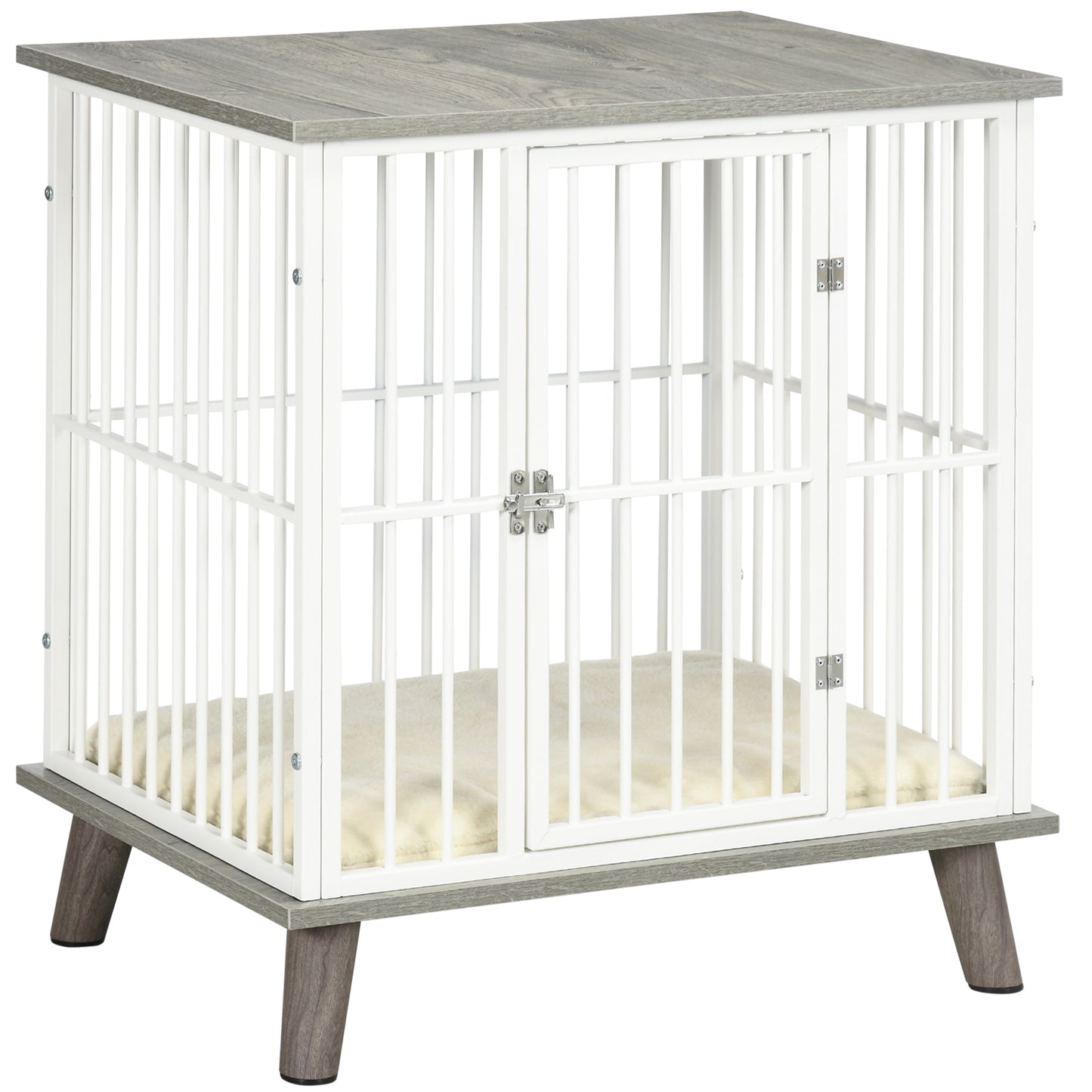 Photo of PawHut Dog Crate Furniture, Indoor Pet Kennel Cage, Top End Table w/ Soft Cushion, Lockable Door, for Small Dogs, 64.5 x 48 x 70.5 cm - Grey in Grey colour on a white background