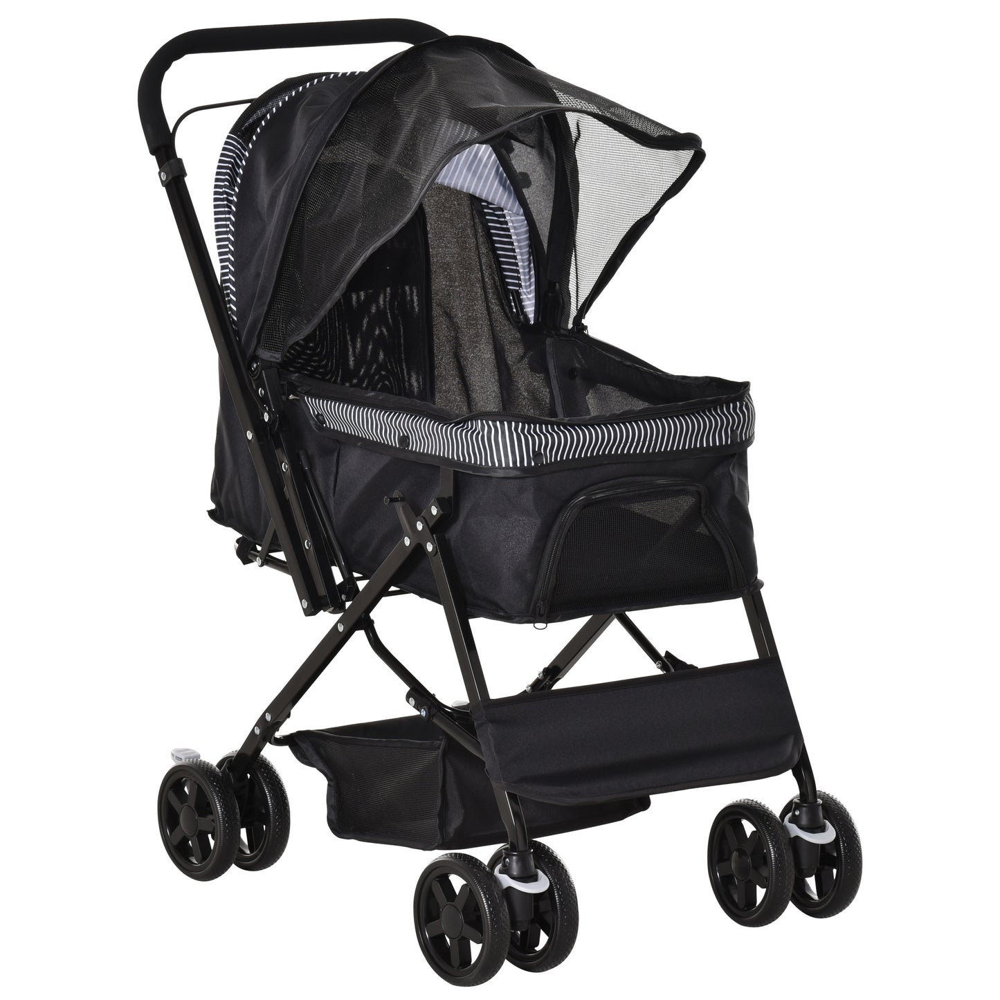 Photo of PawHut Pet Stroller Pushchair Foldable Travel Dog Cat Carriage w/ Reversible Handle Brake Basket in Basket colour on a white background