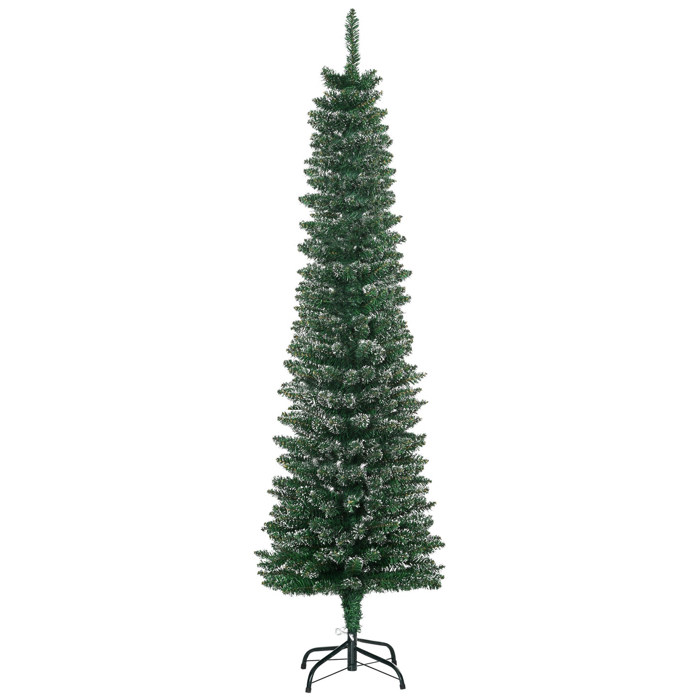 Photo of HOMCOM 5.5FT Artificial Snow Dipped Christmas Tree Xmas Pencil Tree Holiday Home Indoor Decoration with Foldable Black Stand, Green in Green colour on a white background
