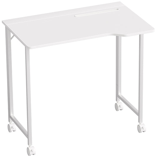 Photo of HOMCOM Small Folding Desk, with Wheels - White Wood-Effect in Wood-Effect colour on a white background