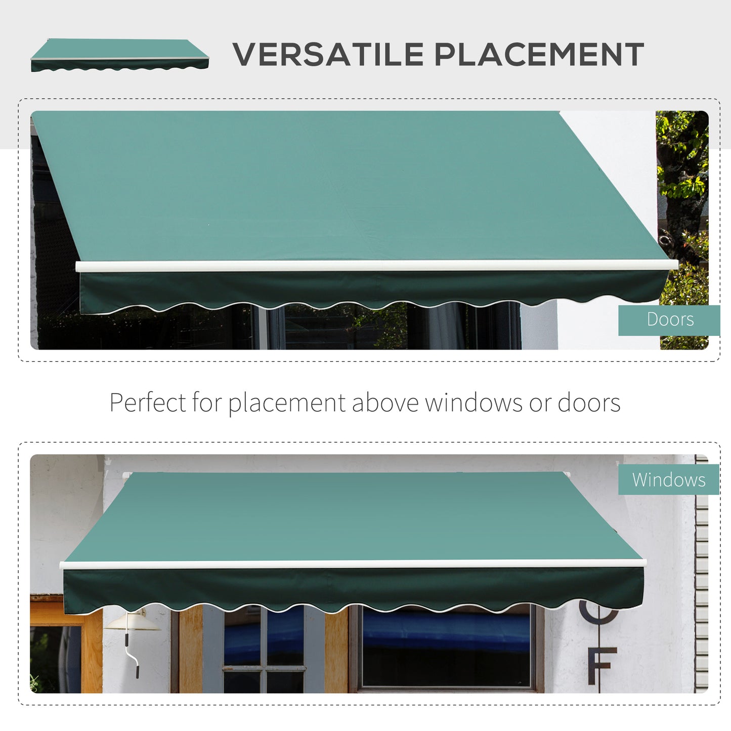 Outsunny 3 x 2.5m Manual Retractable Awning for Patio 45-75° Sun Canopy with Waterproof Fabric - Greyish Green