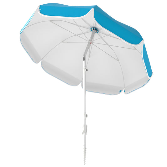 Photo of Outsunny Beach Umbrella Portable with Sand Anchor, Carry Bag, Adjustable Height & Tilt, UPF50+ UV Protection, Blue in Blue colour on a white background