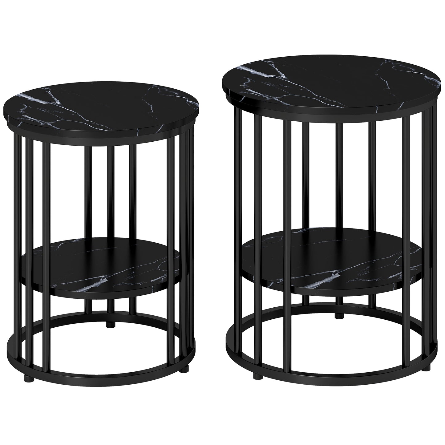 Photo of HOMCOM Set of Two Marble-Effect Coffee Tables - Black in Black colour on a white background