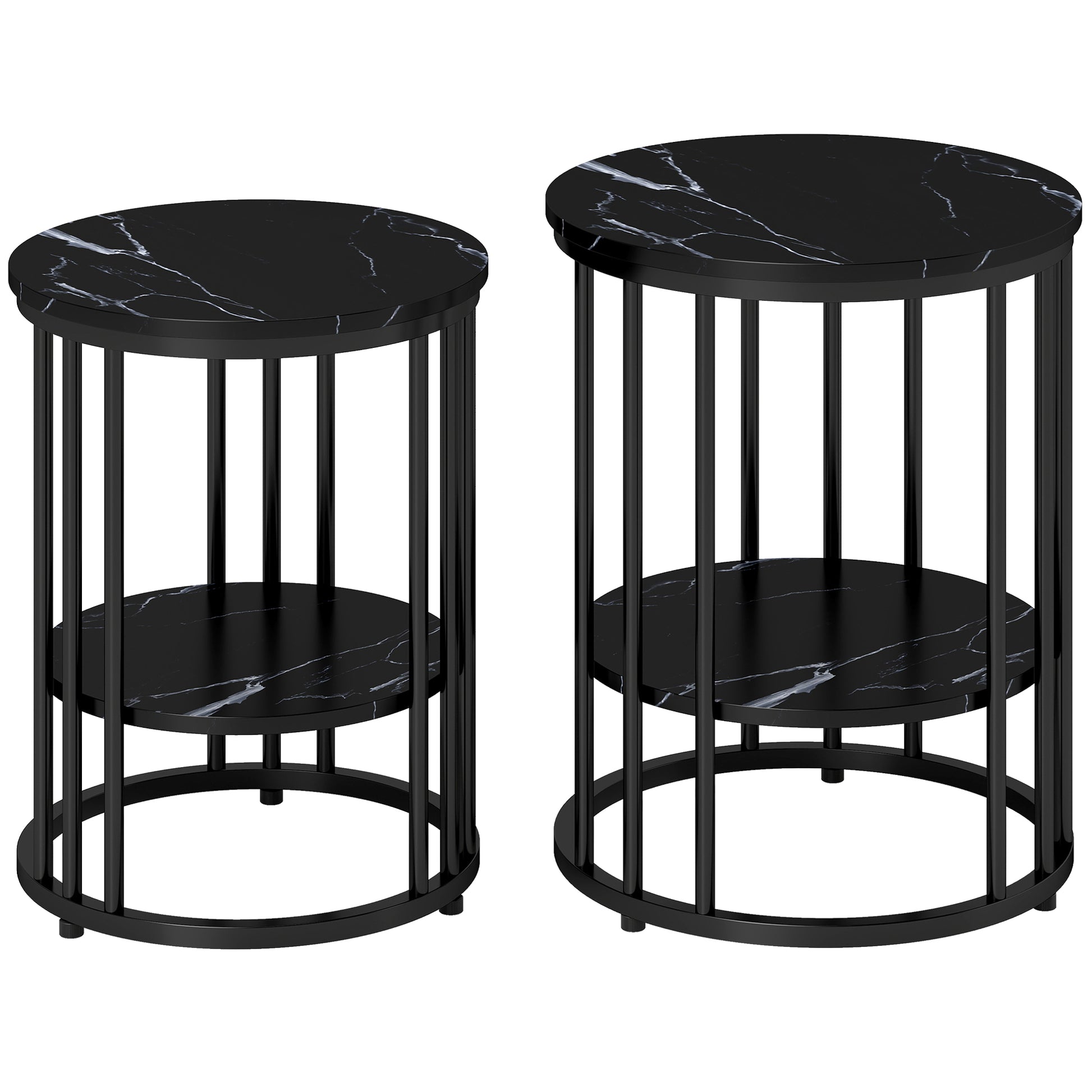 Photo of HOMCOM Set of Two Marble-Effect Coffee Tables - Black in Black colour on a white background