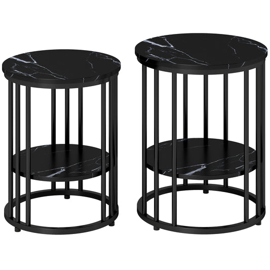 Photo of HOMCOM Set of Two Marble-Effect Coffee Tables - Black in Black colour on a white background