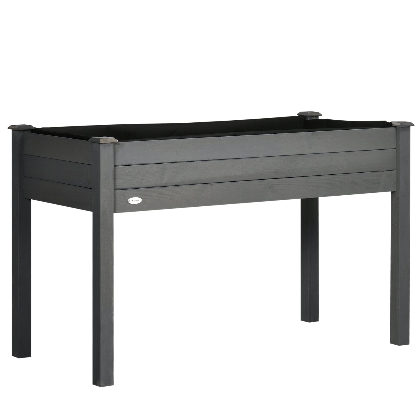 Photo of Outsunny Raised Bed for Garden, Wooden Elevated Planter Box with Bed Liner, for Flower Vegetable Herb, Dark Grey in Grey colour on a white background