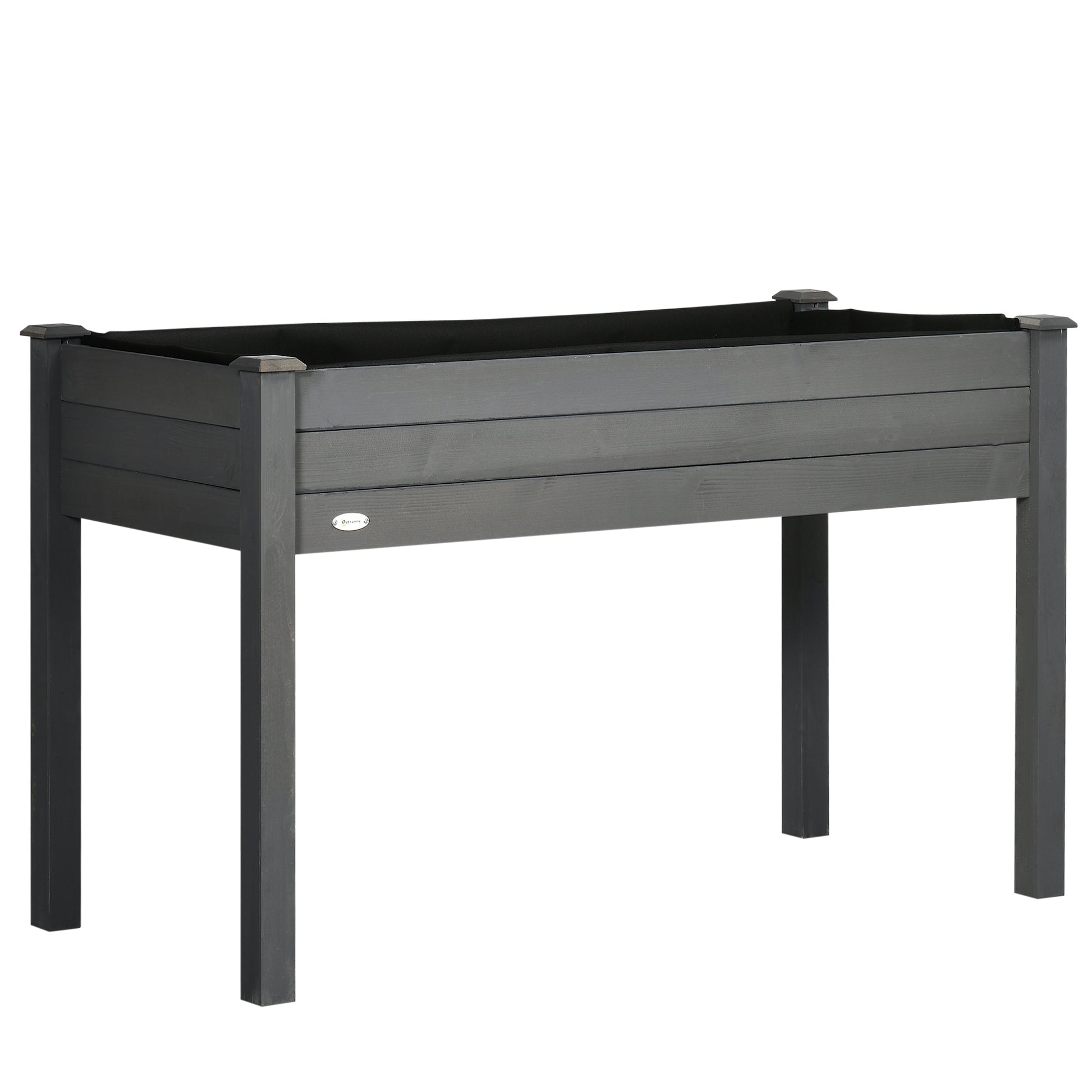 Photo of Outsunny Raised Bed for Garden, Wooden Elevated Planter Box with Bed Liner, for Flower Vegetable Herb, Dark Grey in Grey colour on a white background