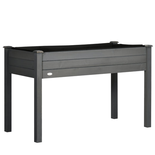 Photo of Outsunny Raised Bed for Garden, Wooden Elevated Planter Box with Bed Liner, for Flower Vegetable Herb, Dark Grey in Grey colour on a white background