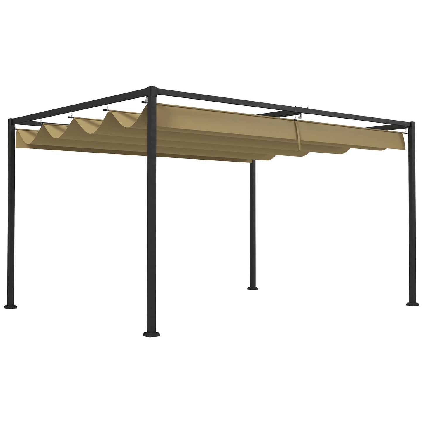 Photo of Outsunny 4 x 3(m) Metal Pergola with Retractable Roof, Garden Gazebo Canopy Shelter for Outdoor, Patio, Khaki in Khaki colour on a white background