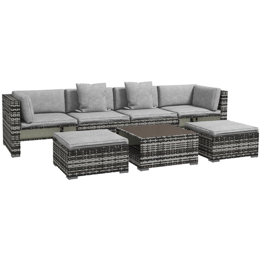 Photo of Outsunny Seven-Piece Rattan Patio Furniture Set, with Cushions - Grey in Grey colour on a white background
