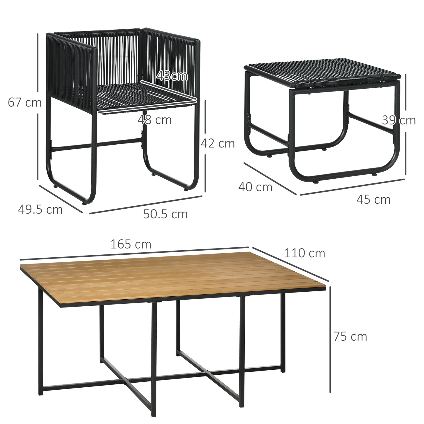 Outsunny 10 Seater Rattan Cube Garden Furniture Set with Wood Grain Plastic Top Table, Black