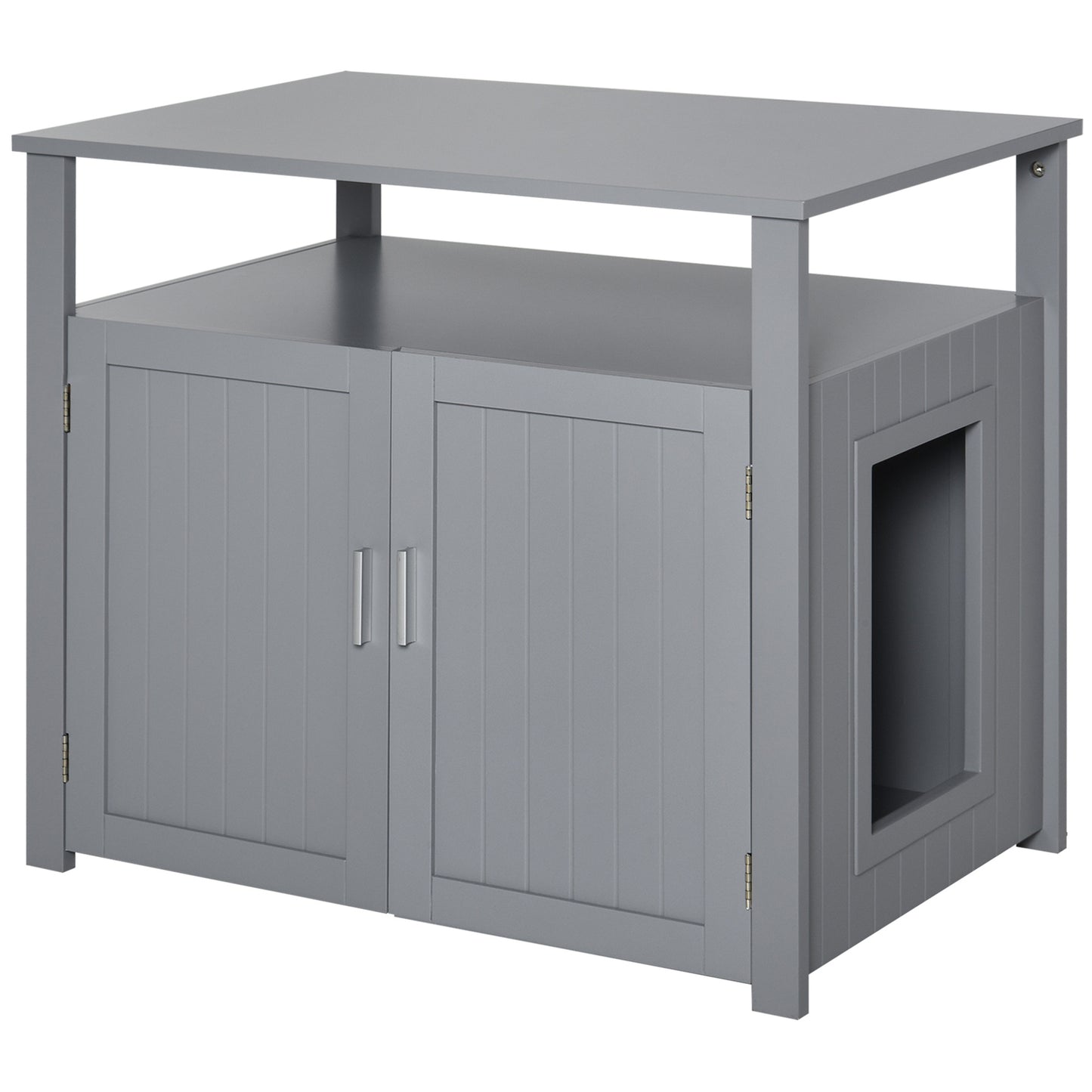 Photo of PawHut Wooden Cat Litter Box Enclosure Furniture with Adjustable Interior Wall & Large Tabletop for Nightstand, Grey in Grey colour on a white background