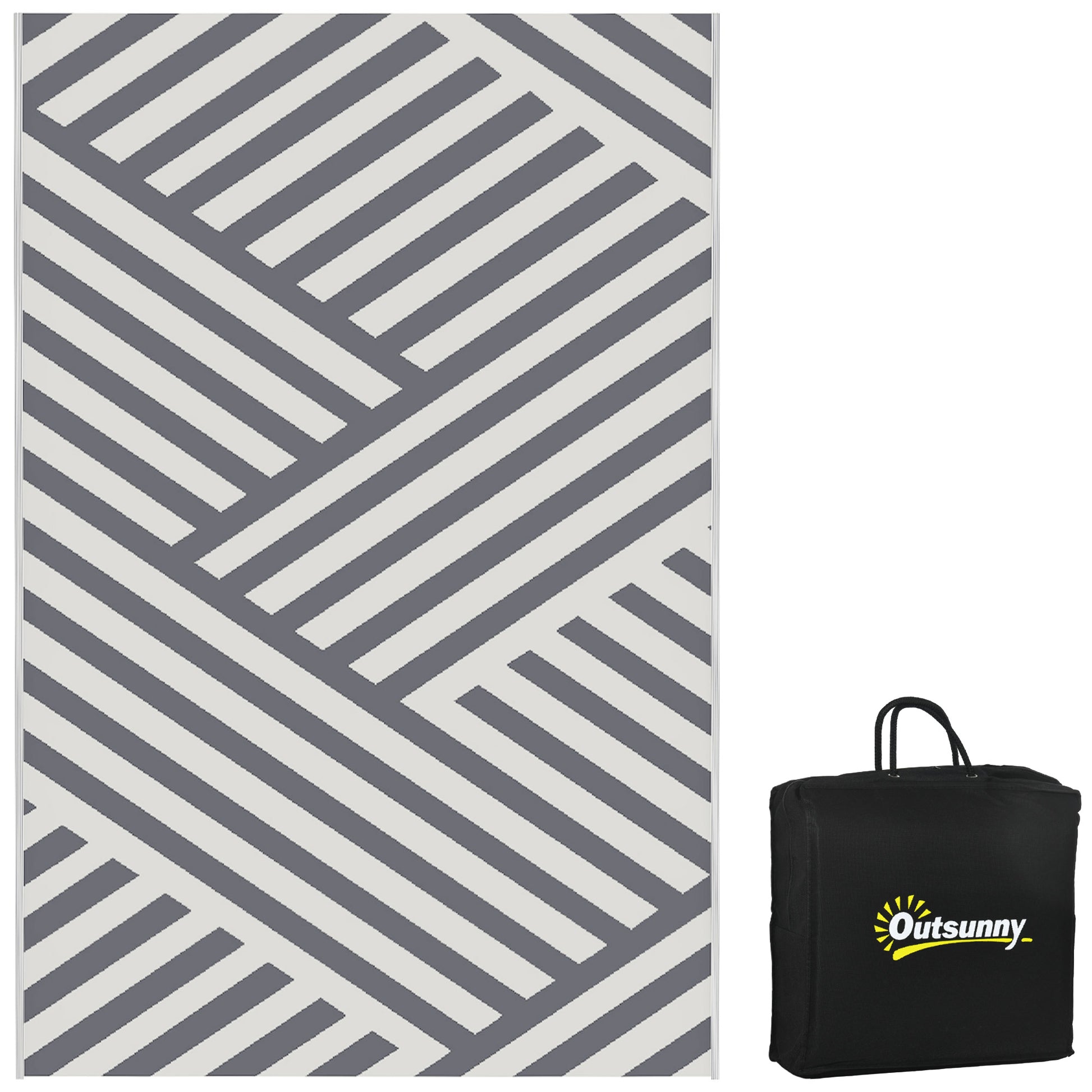Photo of Outsunny Plastic Straw Reversible RV Outdoor Rug with Carry Bag, 182 x 274cm, Grey and Cream in Cream colour on a white background