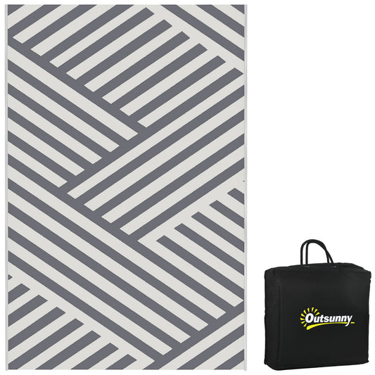 Photo of Outsunny Plastic Straw Reversible RV Outdoor Rug with Carry Bag, 182 x 274cm, Grey and Cream in Cream colour on a white background
